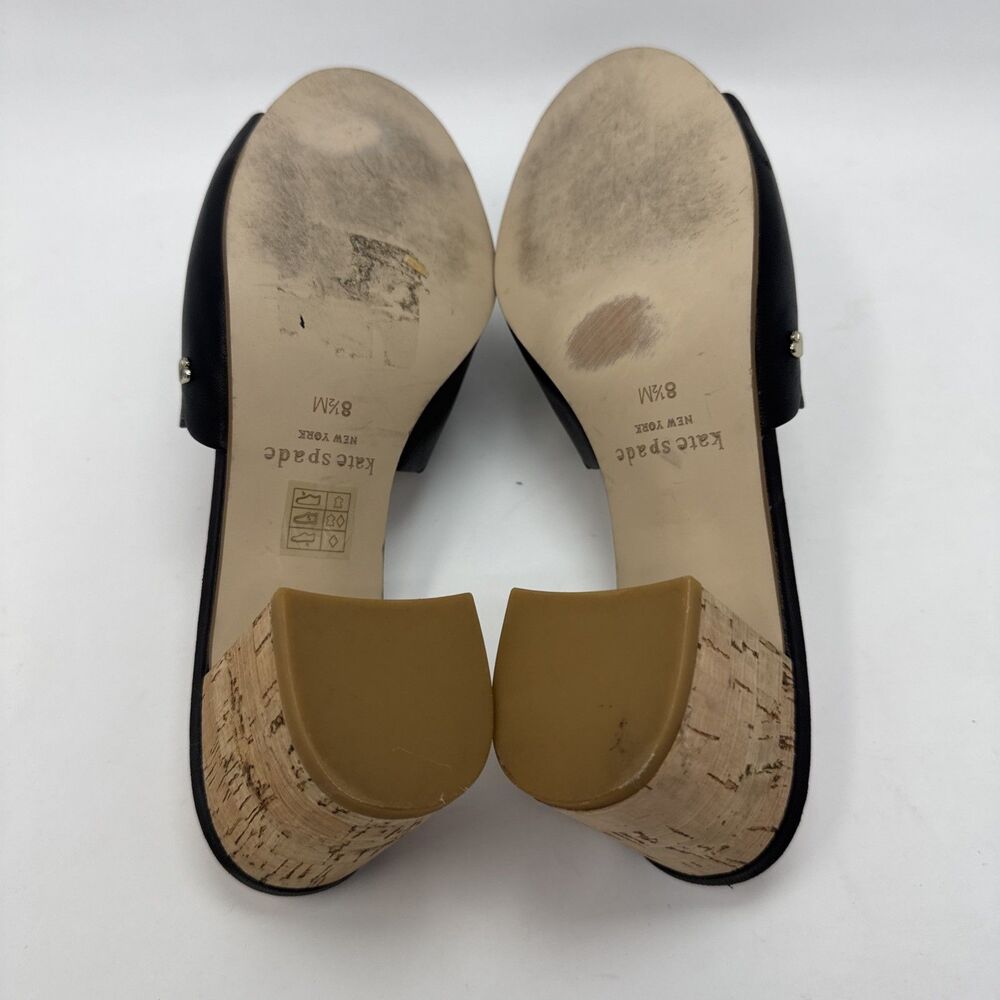 Kate Spade Black Leather Scalloped Edge Block Heel Open Toe Mules Women's 8.5M - Picture 8 of 10